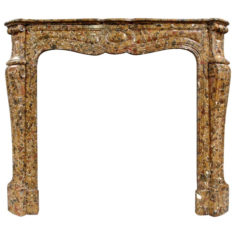 French Pompadour Style Brèche De Salernes Marble Fireplace, 19th Century For Sale