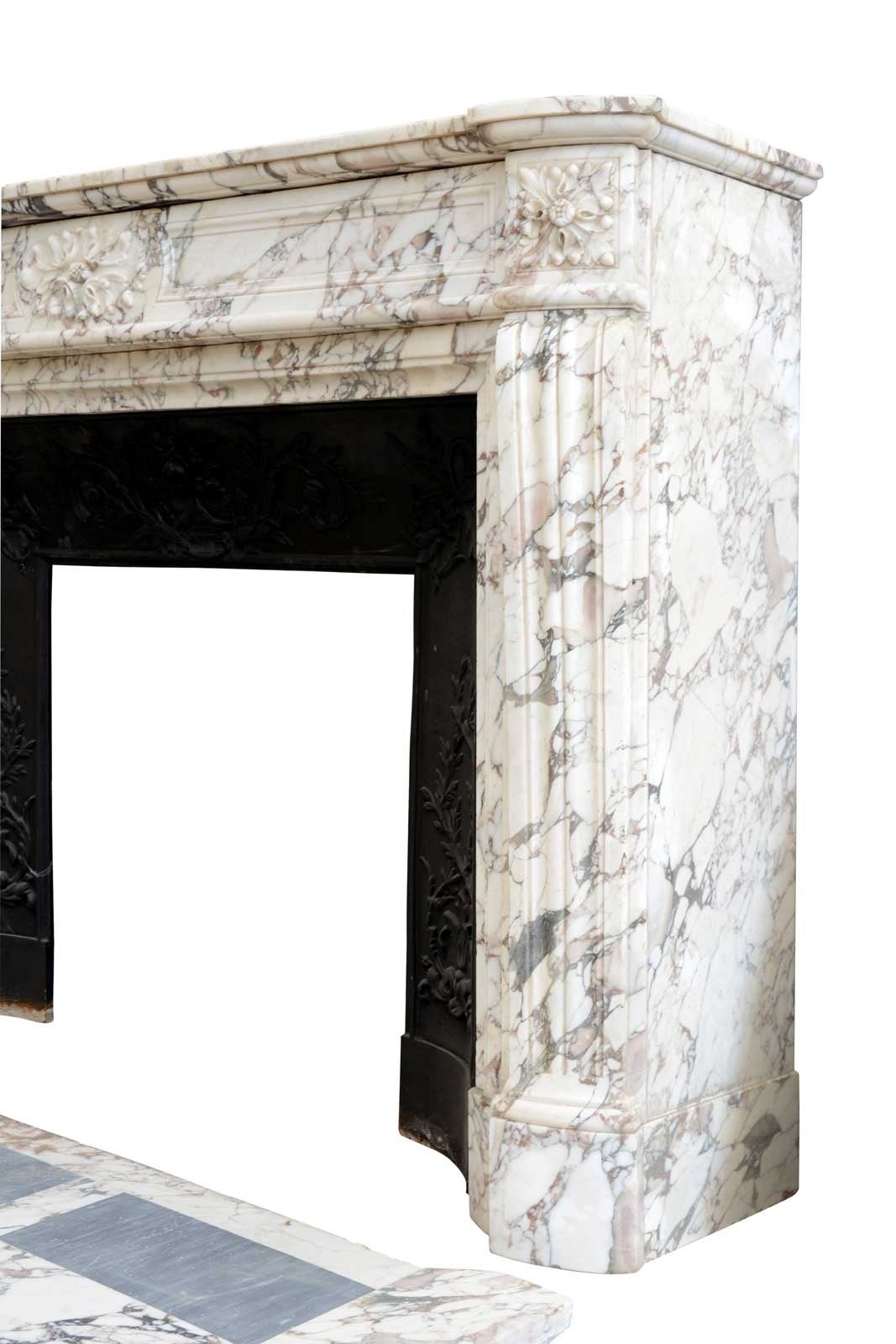 French Louis XVI Style Arabescato Marble Fireplace, 19th Century