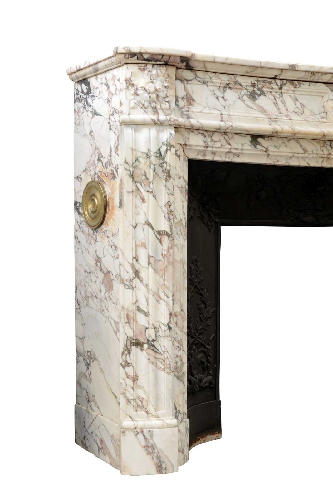 Carved French Louis XVI Style Arabescato Marble Fireplace, 19th Century