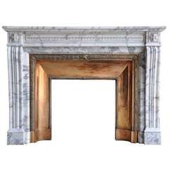 Antique French Louis XVI Style Marble and Brass Fireplace - 19th Century