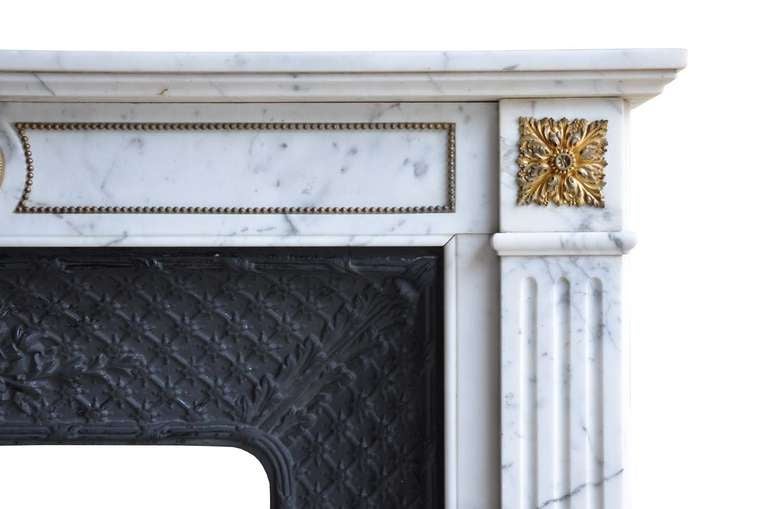 French Louis XVI Marble and Gilded Bronze Fireplace - 19th Century 1