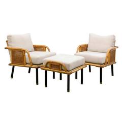 Unique Pair of Modern Rattan and Cane Lounge Chairs by Ficks Reed 2