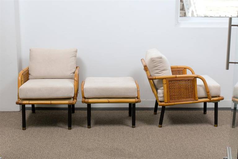 Ein erhabenes Paar moderner Rattan- und Rohr-Loungesessel von Ficks Reed, um 1950 im Zustand „Hervorragend“ im Angebot in Atlanta, GA