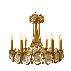 Gaetano Sciolari Crystal Prism and Gold Washed Brass Chandelier