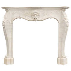 Louis XV Style White Marble Fireplace, 19th Century