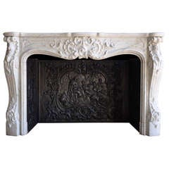 French Louis XV style white marble fireplace