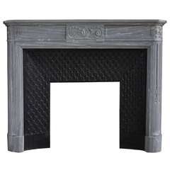 French Louis XVI Style Grey Marble Fireplace-19th Century