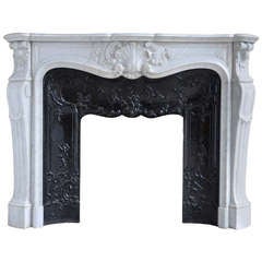 French Louis XV White Marble Fireplace - Late 19th Century