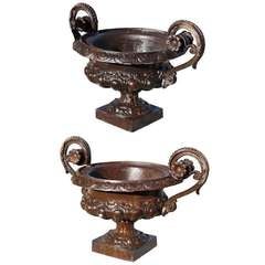 Pair Of Cast Iron Vases - 19th Century.