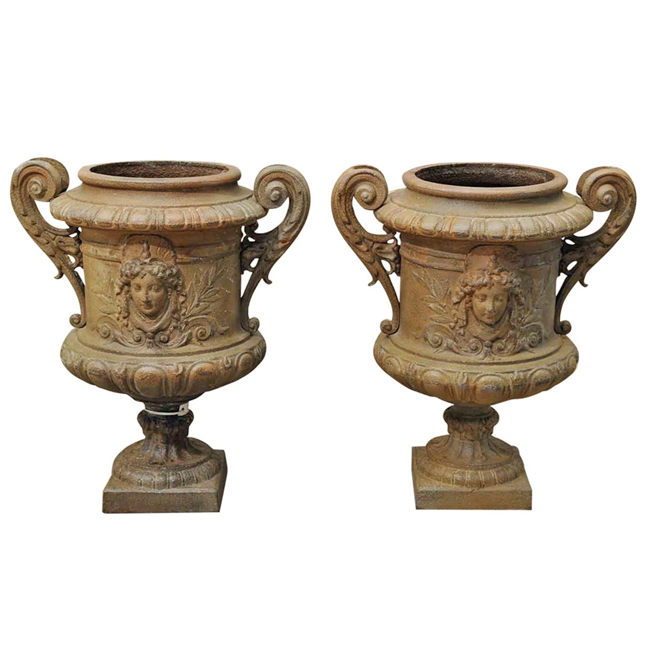 Pair of cast iron vases - Late 19th Century.