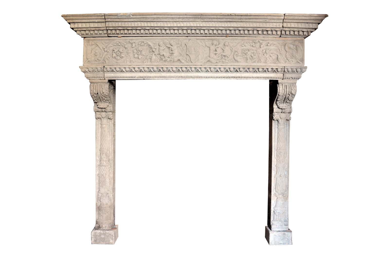 Italian Renaissance style limestone fireplace - late 19th century.
