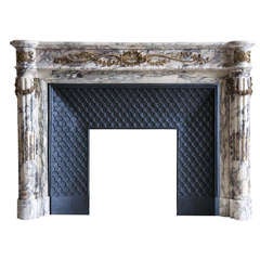 French Louis XVI Style Marble and Gilded Bronze Fireplace