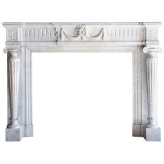 French Louis the 16th style white marble fireplace - 19th Century