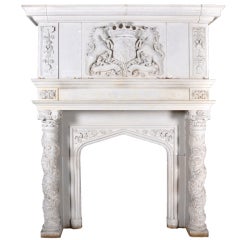 Vintage French Renaissance style limestone fireplace