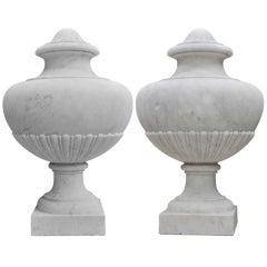 Pair Of White Marble Urns