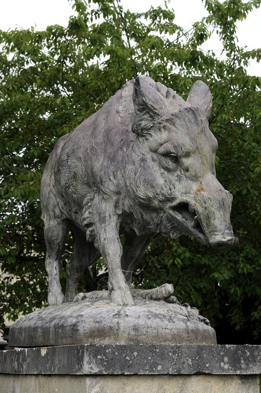 Bronze statue of a boar dated late 20th century.