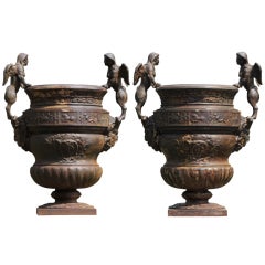 Pair Of French Louis XIV Style Cast Iron Vases