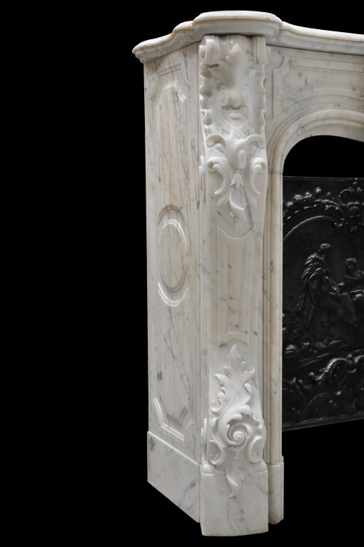 20th Century French Louis XV style white marble fireplace