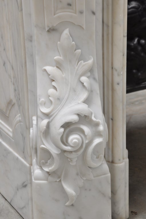 Marble French Louis XV style white marble fireplace