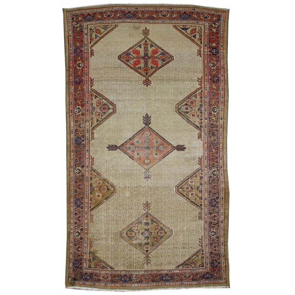 Distressed Antique Persian Malayer Gallery Rug with Modern Industrial Style For Sale