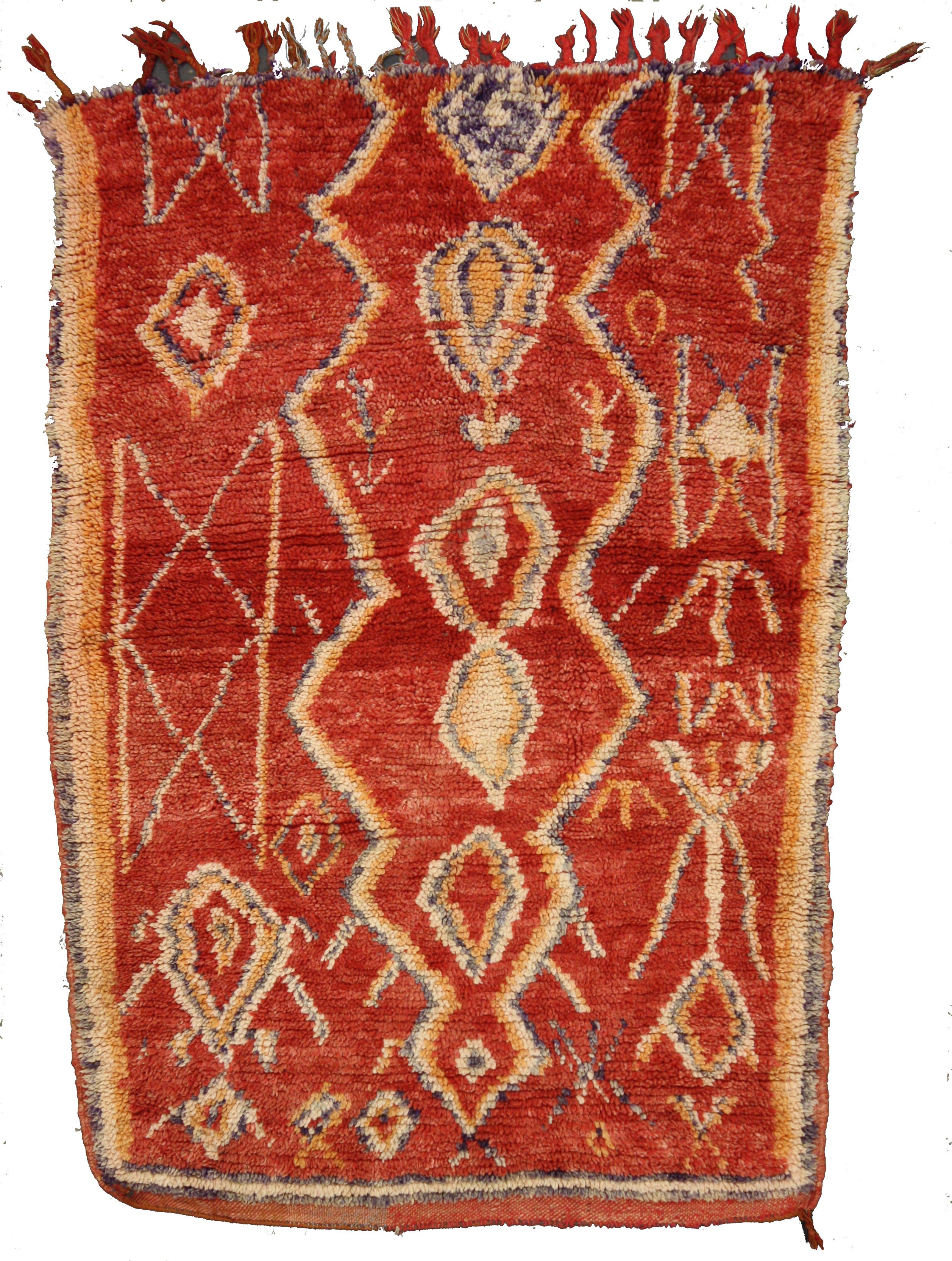 Red Vintage Berber Moroccan Azilal Rug, 03'08" x 05'02"