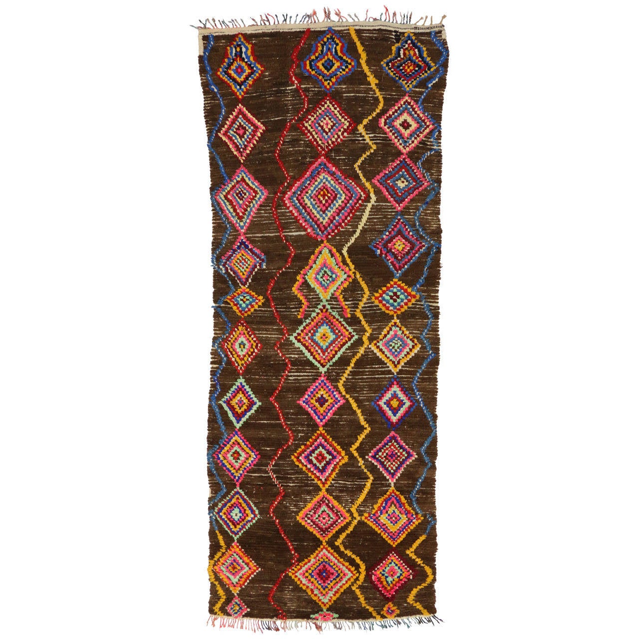 Vintage Berber Moroccan Carpet Runner with Bohemian Style For Sale at