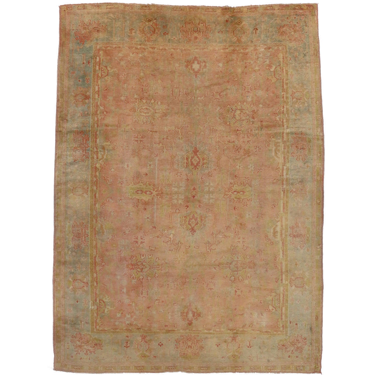 Antique Turkish Oushak Area Rug with Soft Muted Colors For Sale at 1stdibs