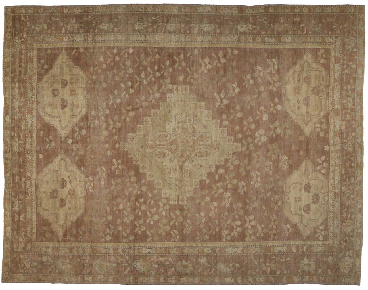 Oversized Antique Turkish Oushak Rug, Earth-Tone Elegance Meets Timeless Style In Good Condition For Sale In Dallas, TX