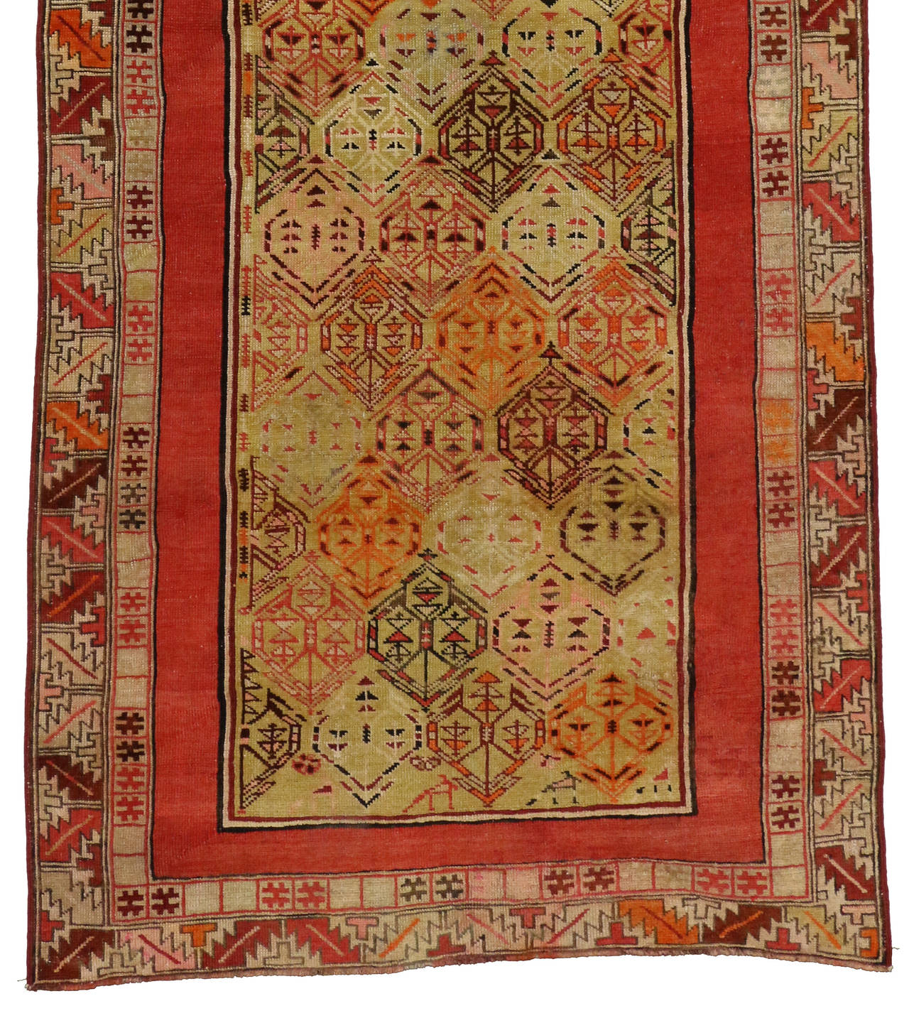 Antique Turkish Oushak Carpet Runner with Modern Art Deco Style In Good Condition In Dallas, TX
