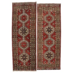 Pair of Vintage Turkish Oushak Gallery Rugs with Mid-Century Modern Style