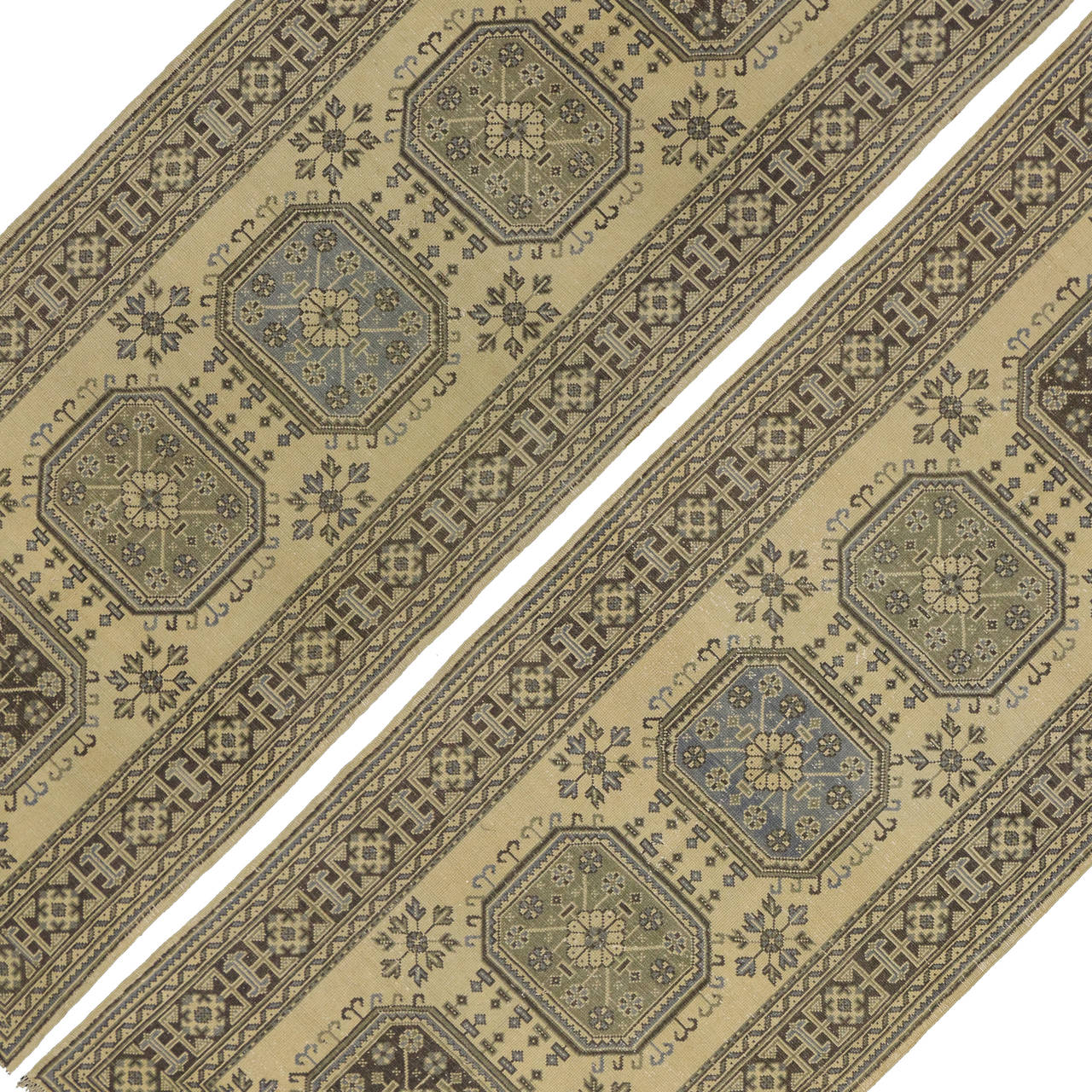 Turkish Pair of Vintage Oushak Runners with Muted Colors, Hallway Runner Pair For Sale