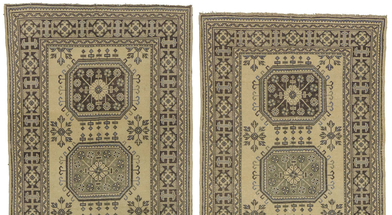 20th Century Pair of Vintage Oushak Runners with Muted Colors, Hallway Runner Pair For Sale