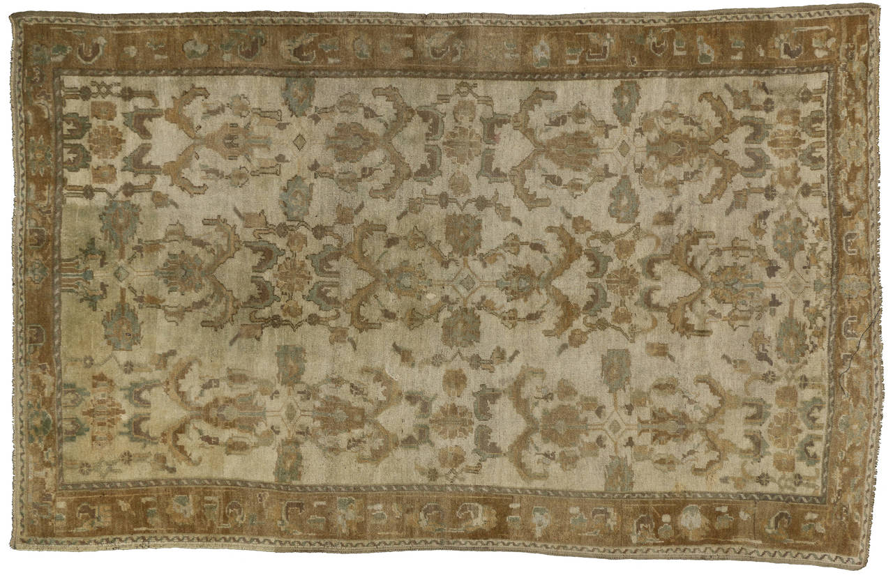 Vintage Turkish Oushak Rug with Monochromatic Mission Style and Neutral Colors For Sale 2