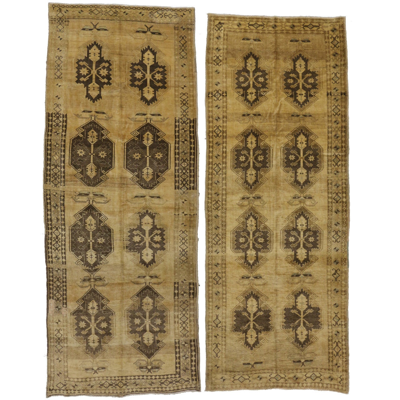 Pair of Vintage Turkish Oushak Runners with Feminine Shaker Style For Sale