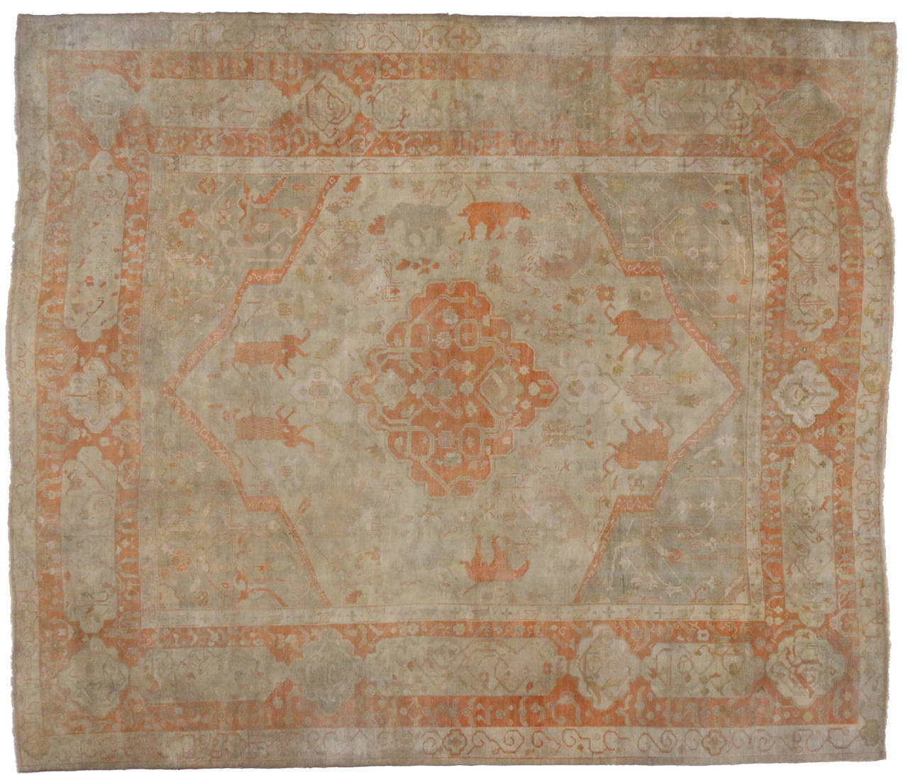 Hand-Knotted Oversized Antique Turkish Oushak Rug, Hotel Lobby Size Carpet For Sale