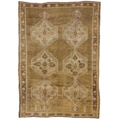 Vintage Turkish Kars Oushak Rug with Modern Design and Neutral Colors