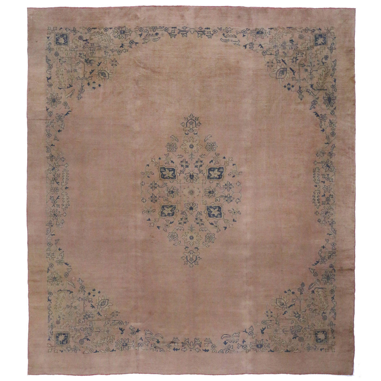Antique Turkish Oushak Area Rug with Muted Colors, Pink and Blue Oushak
