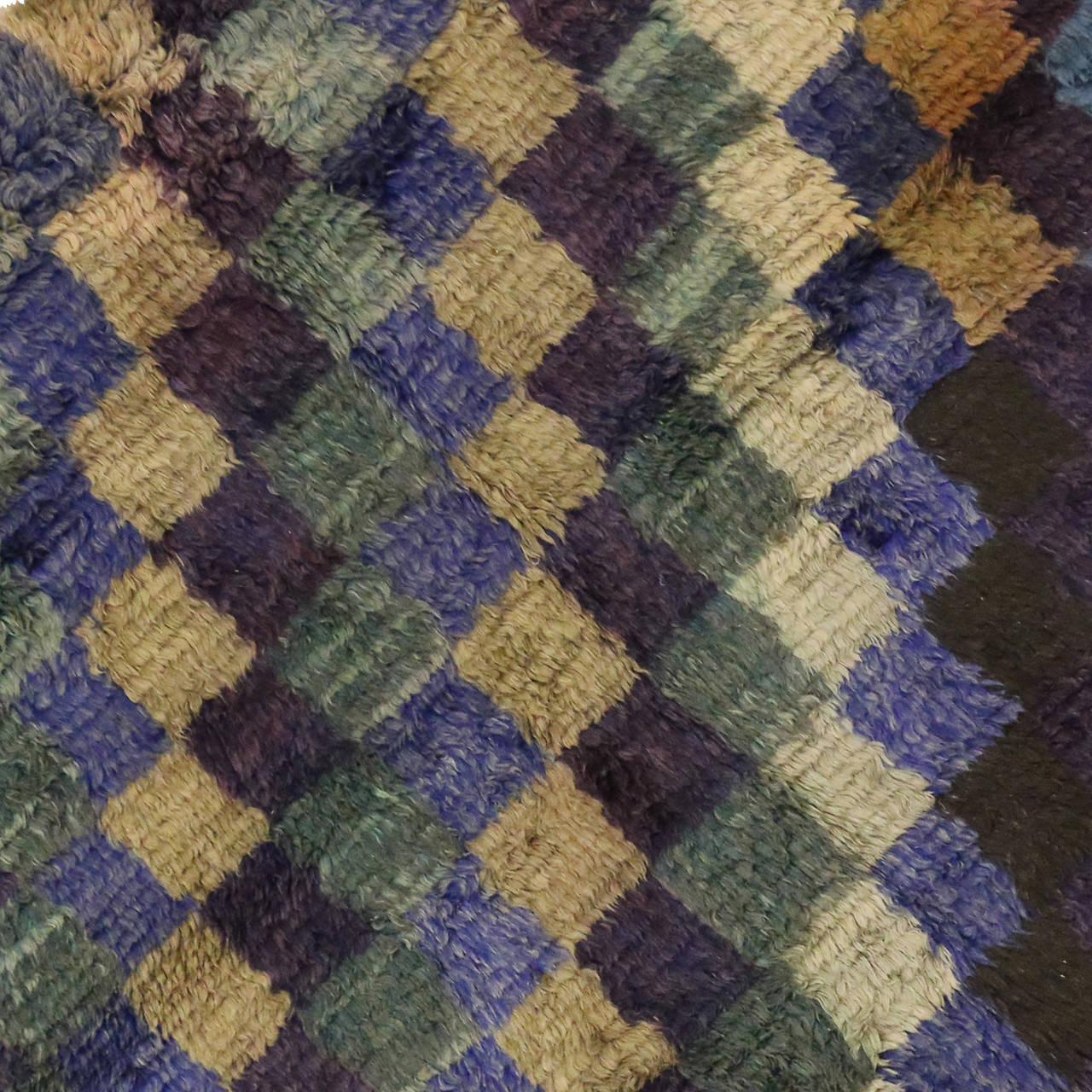 Hand-Knotted Vintage Turkish Tulu Rug with Checkered Pattern and Bauhaus Cubism Style For Sale