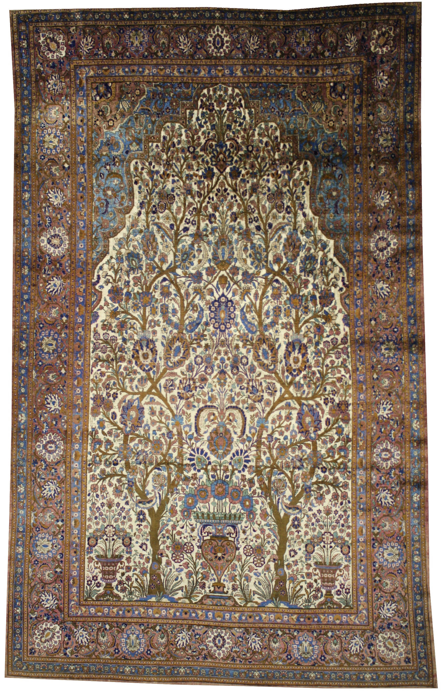 Antiker persischer Mohtasham Kashan-Seidenteppich im neoklassizistischen Stil