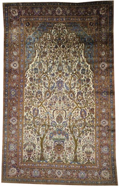 1880s Used Persian Mohtasham Silk Kashan Rug