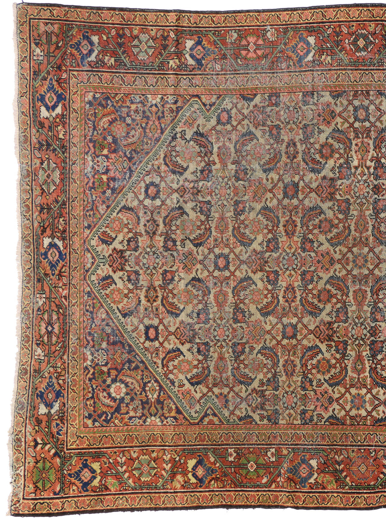 Distressed Antique Persian Mahal Rug with Modern Industrial Style For