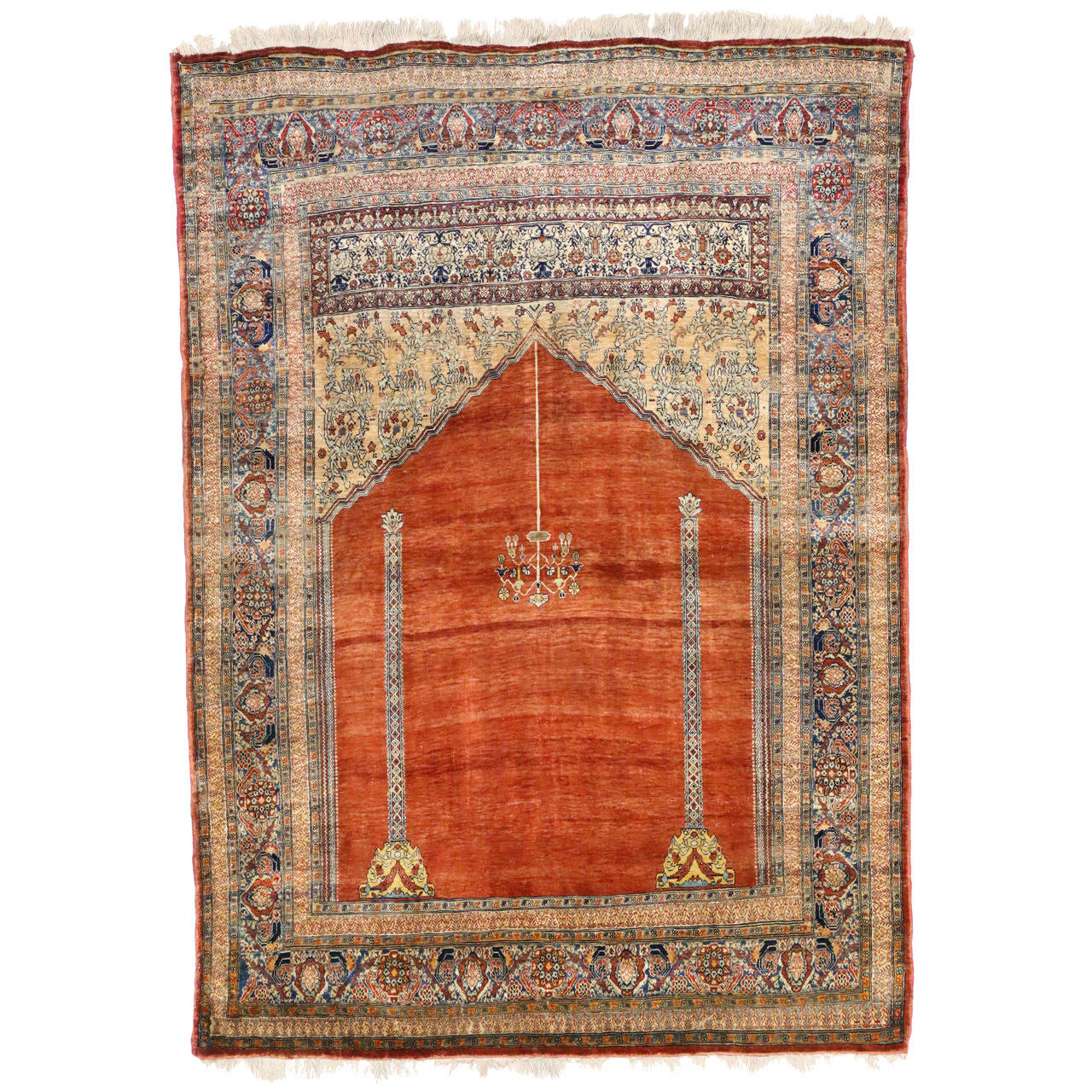 Haji Jalili Antique Silk Persian Tabriz Prayer Rug at 1stDibs