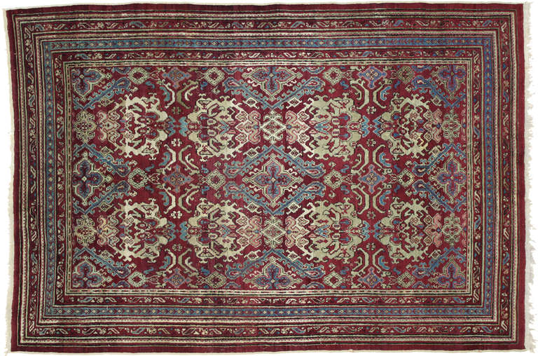 Hand-Knotted 19th Century Antique Indian Agra Rug with Modern Design For Sale