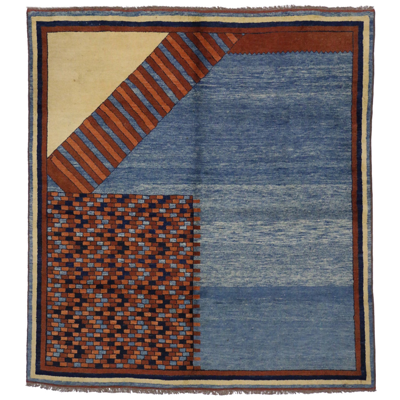 Turkish Oushak Square Rug with Mid-Century Modern and Mad Men Style