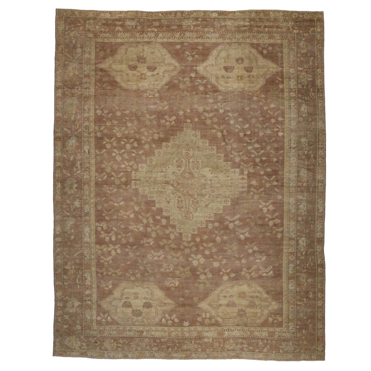 Oversized Antique Turkish Oushak Rug, Earth-Tone Elegance Meets Timeless Style For Sale