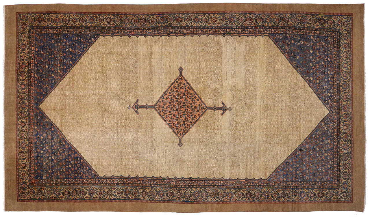 Oversized Antique Persian Malayer Hotel Lobby Size Rug with Camel Hair For Sale 3