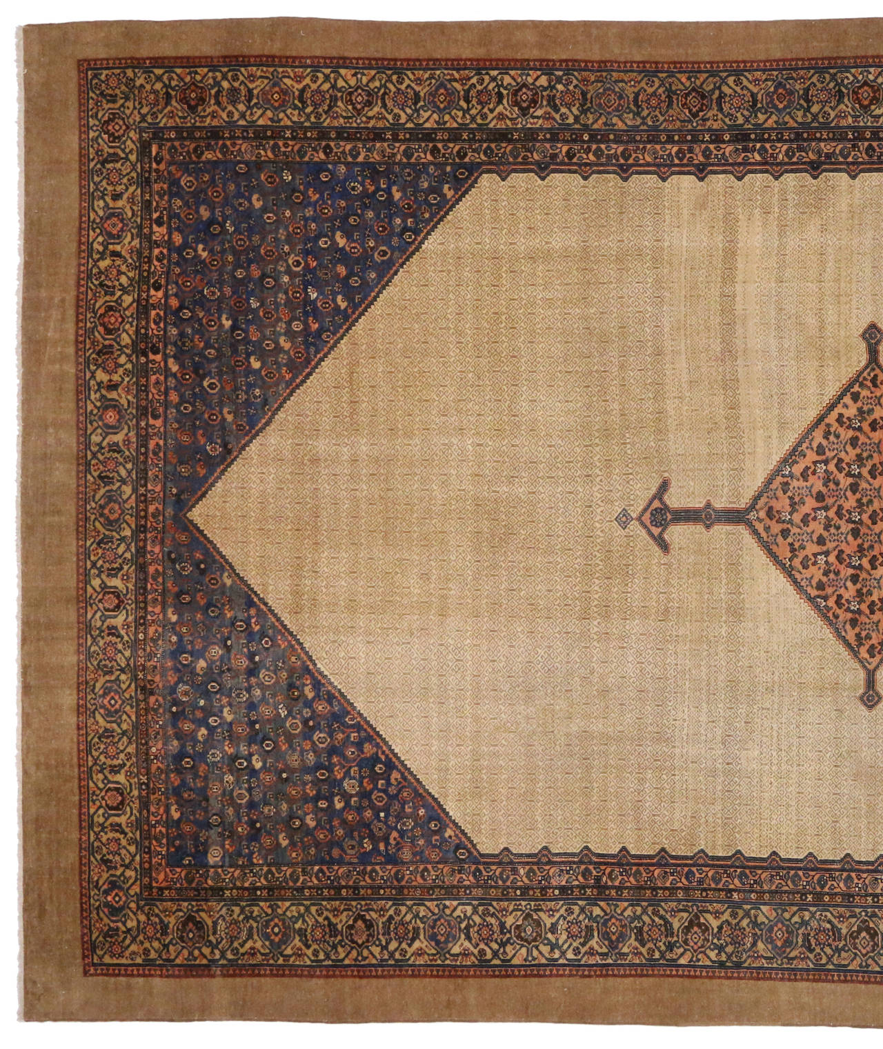Antique Persian Malayer Camel Hair Rug with Modern Design For Sale at