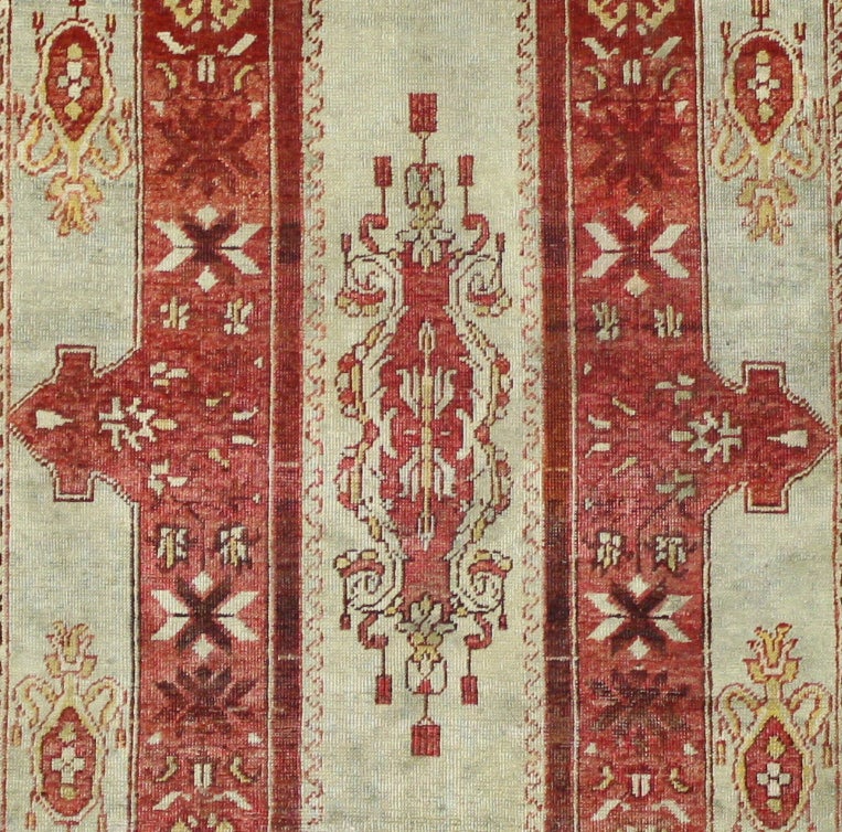 Antique Turkish Oushak Rug with Modern Design in JewelTone Colors For