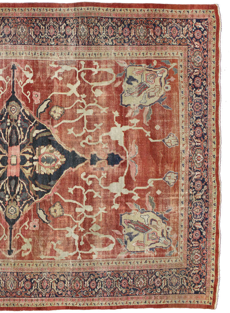 Distressed Antique Persian Sultanabad Area Rug with Modern Design For Sale at 1stdibs