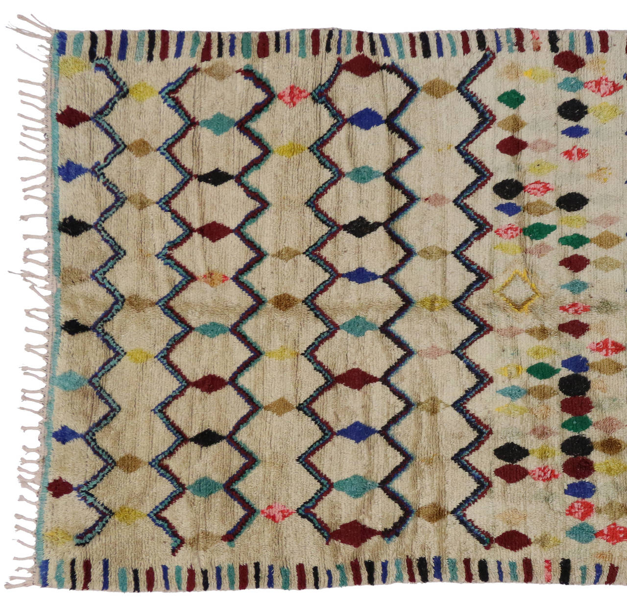Vintage Azilal Berber Moroccan Rug with Harlequin Design In Good Condition In Dallas, TX